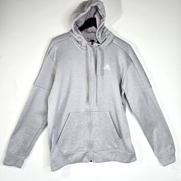 adidas Light Grey Climawarm Full Zip Track Jacket with Hood - Picture 1 of 9